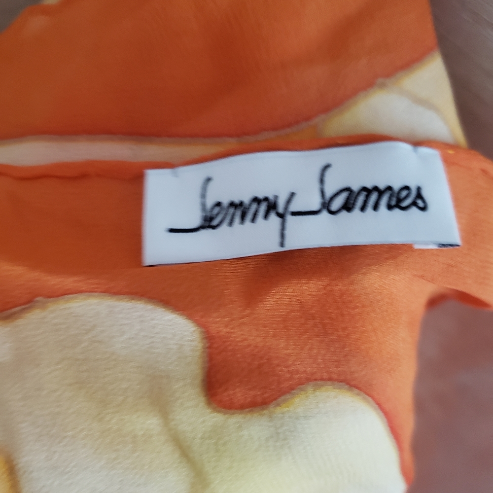 NWOT Jenny James orange cream purple & blue floral silk scarf - Picture 5 of 7